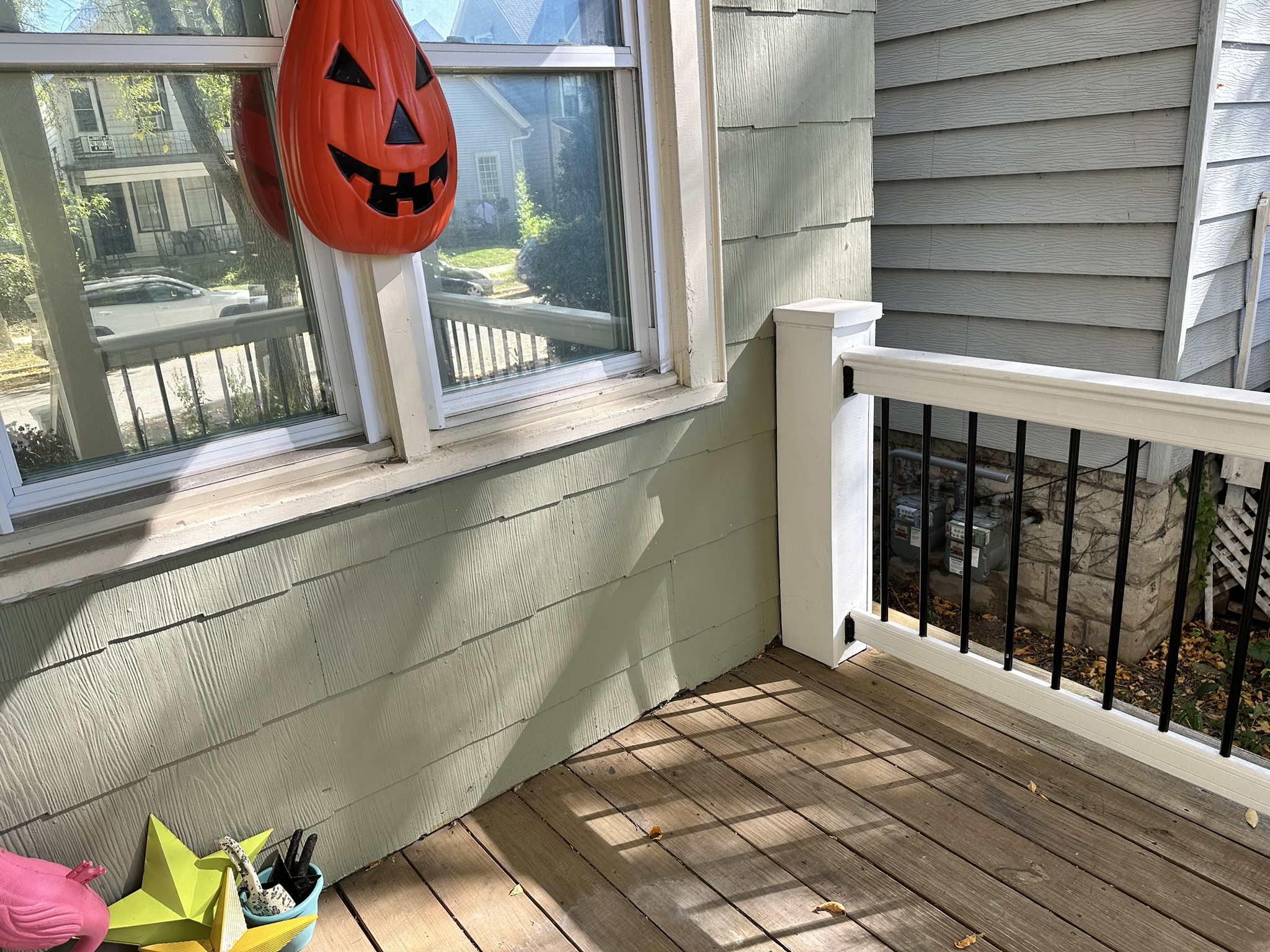 Exterior transite siding, which contains asbestos.